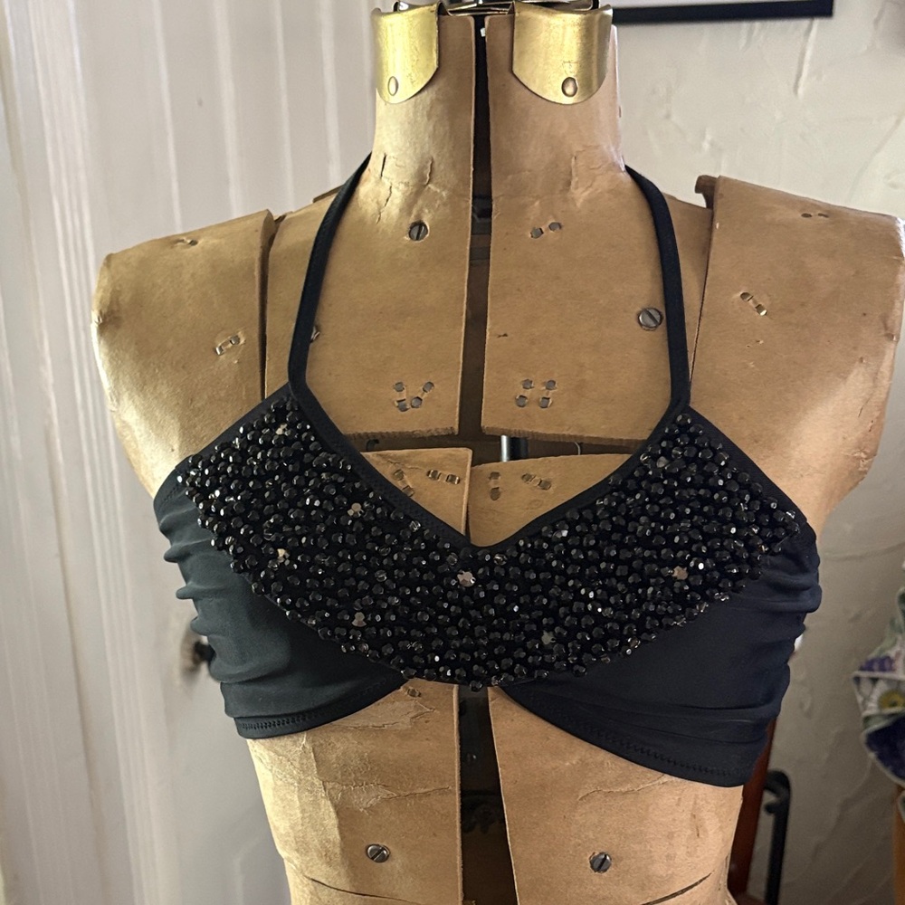 ASOS Swim Black Beaded Bikini Top Size 10
